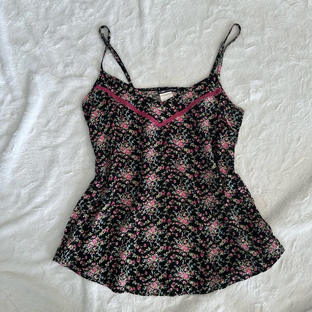 Vintage black and pink floral cami top